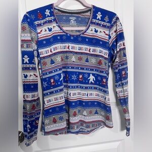 NWOT Brooks Blue Festive Long Sleeve Top Run Merry Women’s Size Small